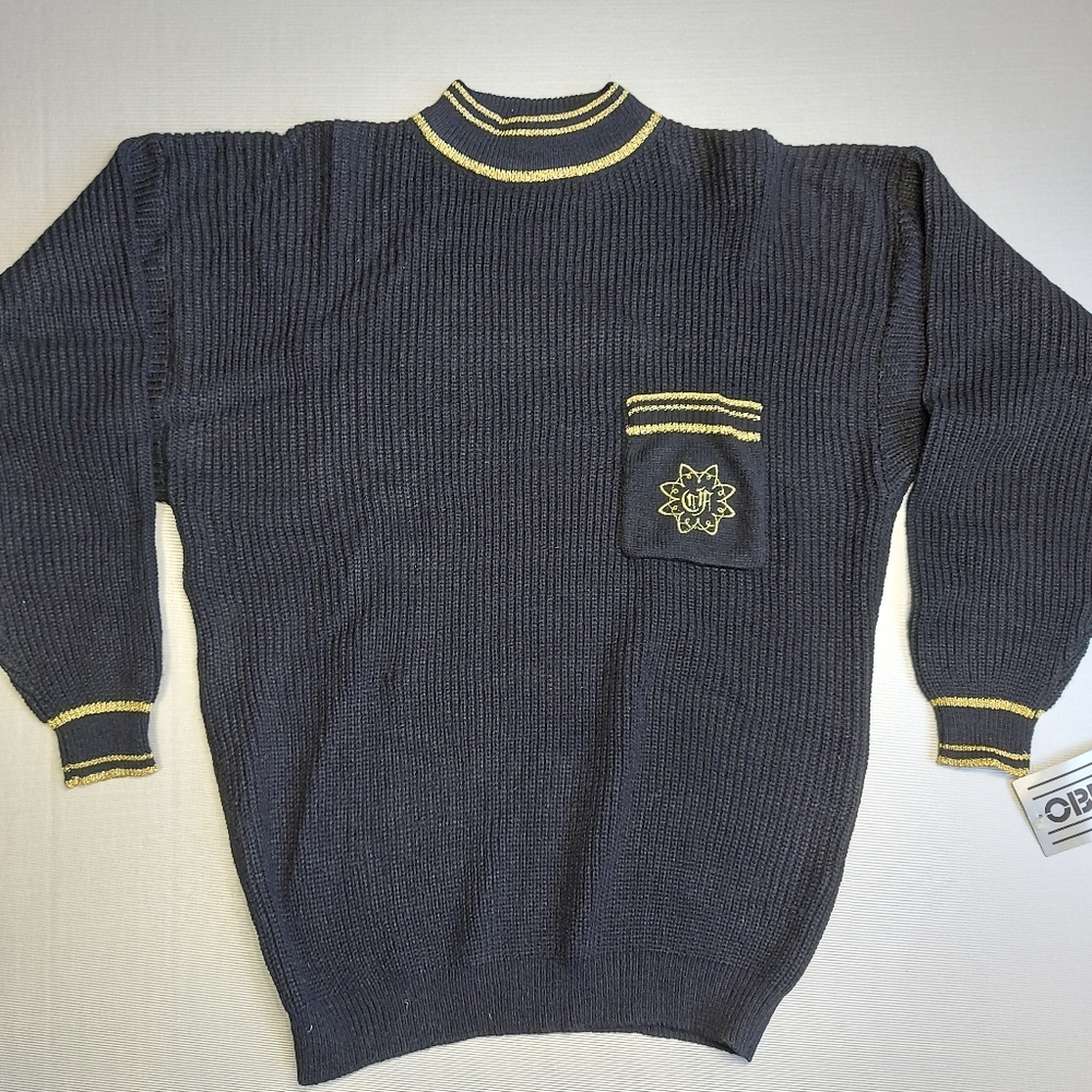 Vintage Oblique Black Gold Crew Neck Knit Sweater, Medium, NWT